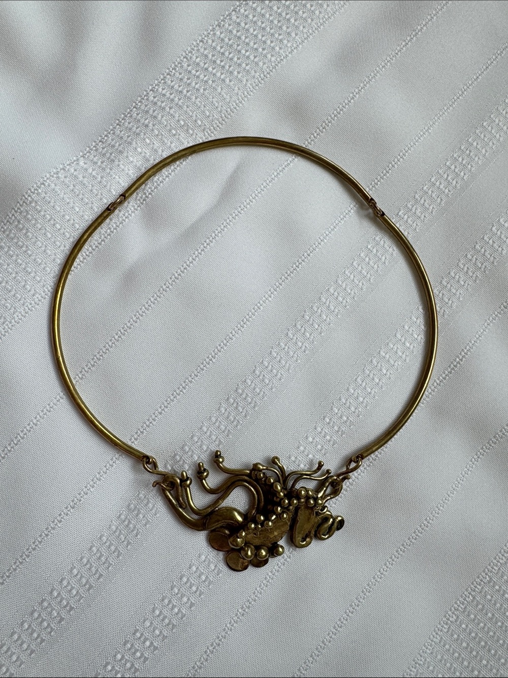 Vintage Richard Kaish Signed Brutalist Modernist Brass Choker Collar Necklace